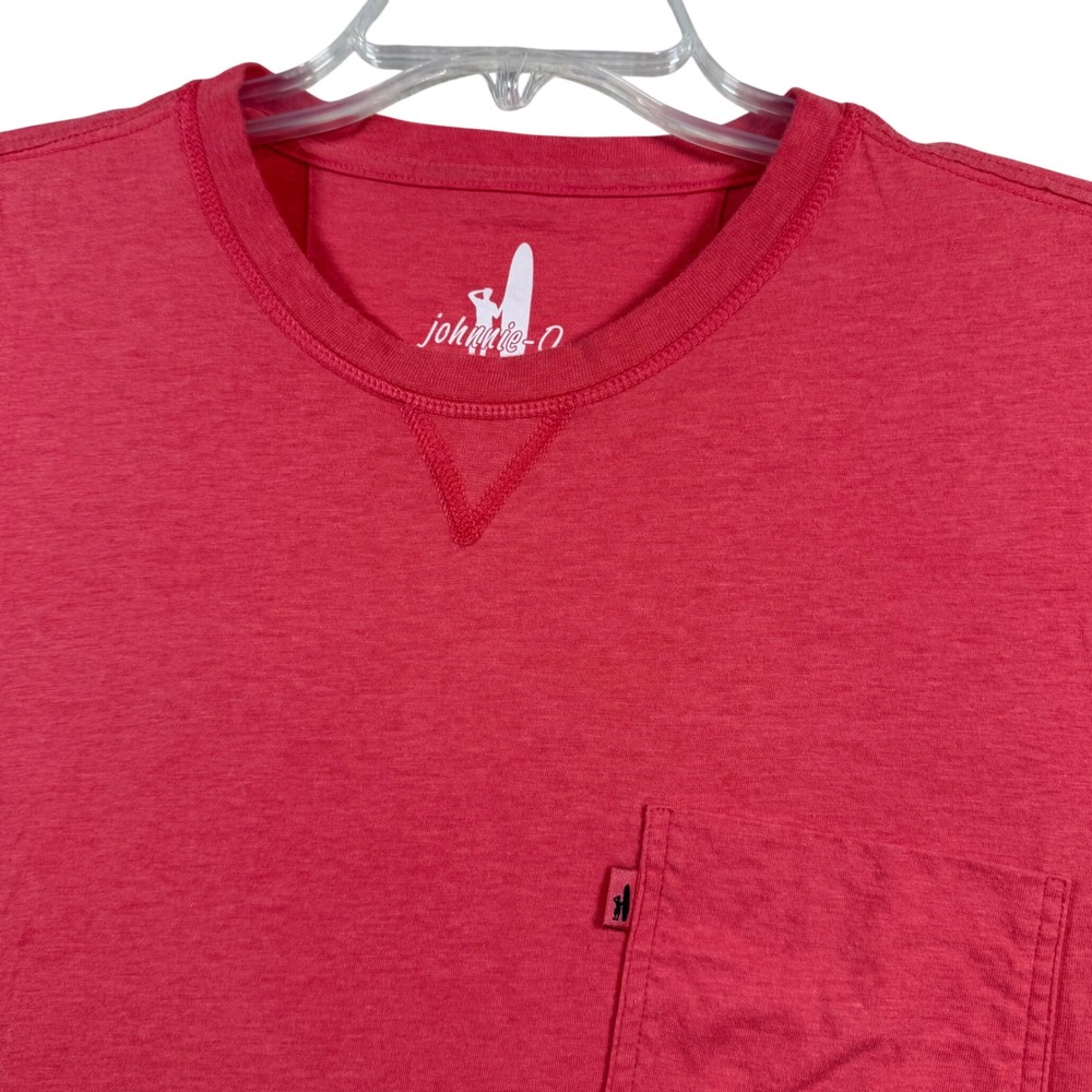 johnnie-O T-Shirt Mens Large Dark Pink Short Sleeve Pocket V-Stitch